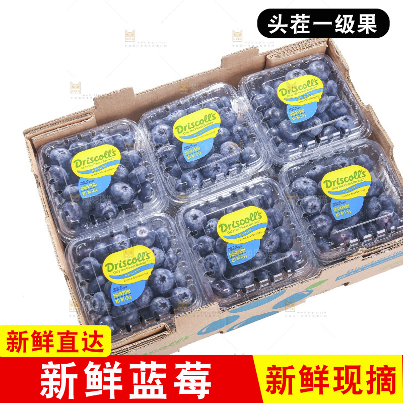 白底上放着的新鲜蓝莓