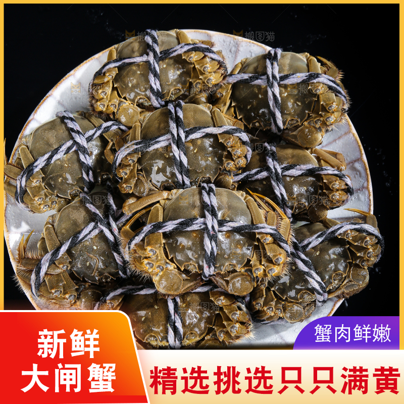 黑底上的鲜活大闸蟹