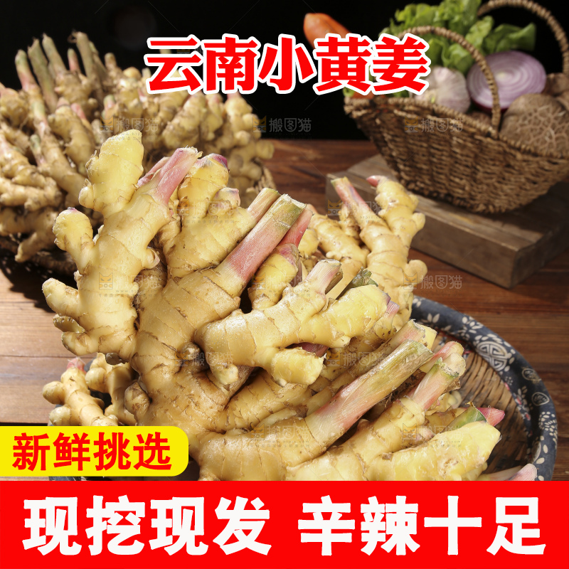 木底上的新鲜小黄姜