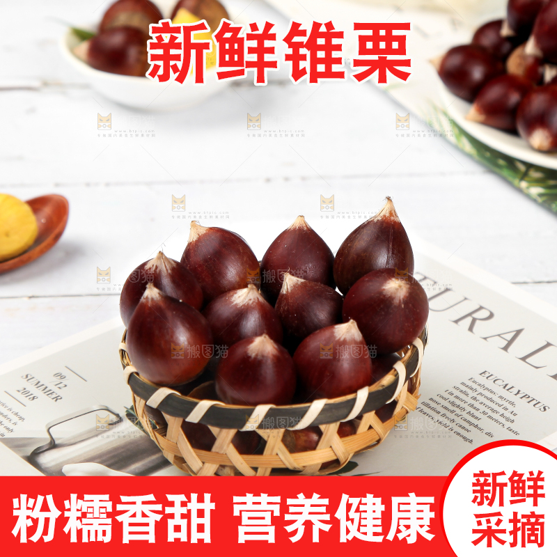 白底上放着锥栗