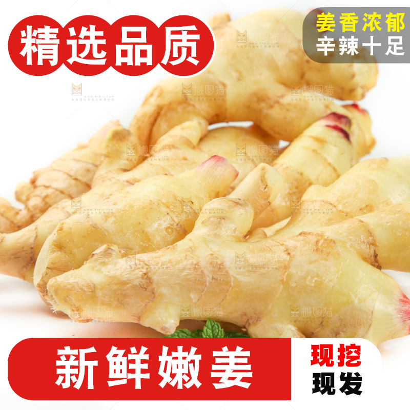 白底上摆放着生姜