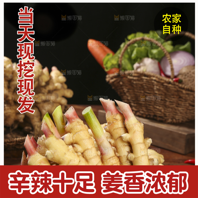 木底上的新鲜小黄姜