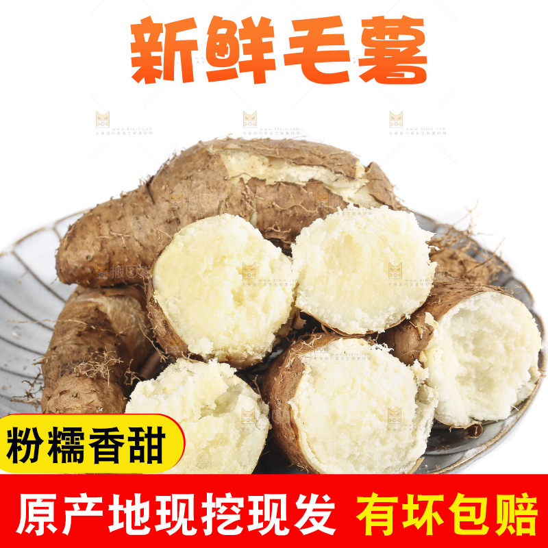 白底上的新鲜毛薯