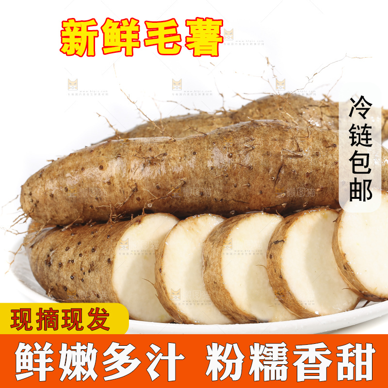 白底上的新鲜毛薯