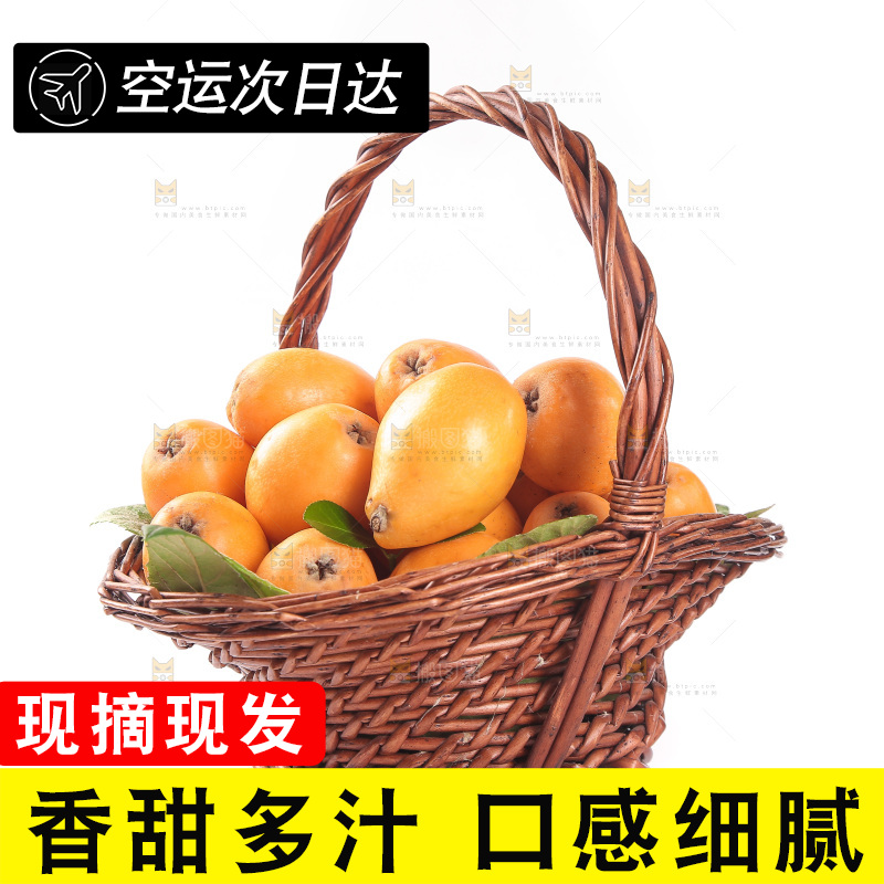 白底上放着一篮五星枇杷