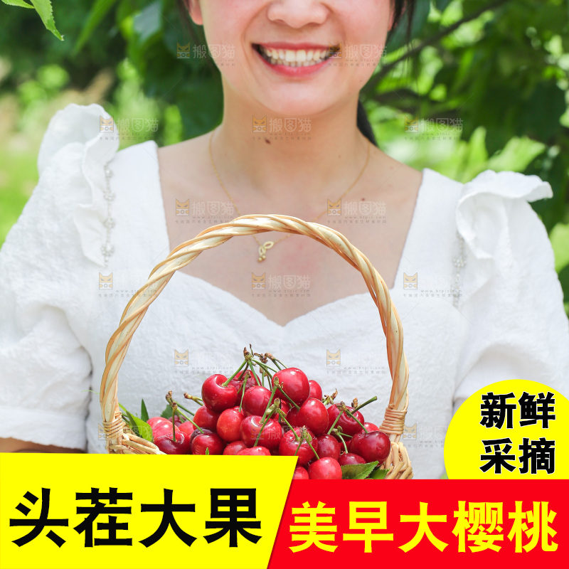 手里拿着新鲜大樱桃