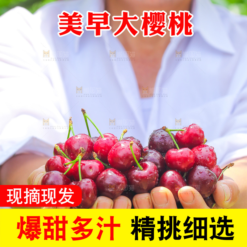 手里拿着新鲜大樱桃