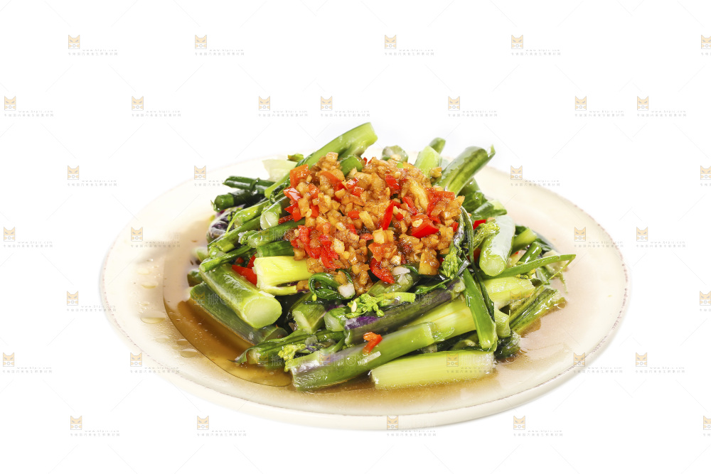 白底上的炒红菜苔
