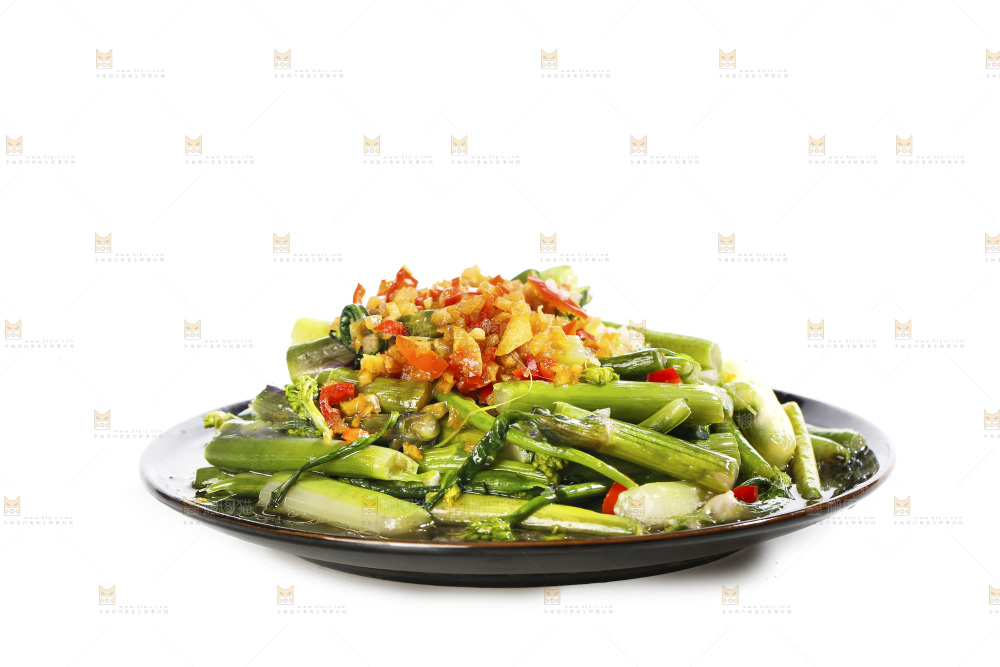 白底上的炒红菜苔