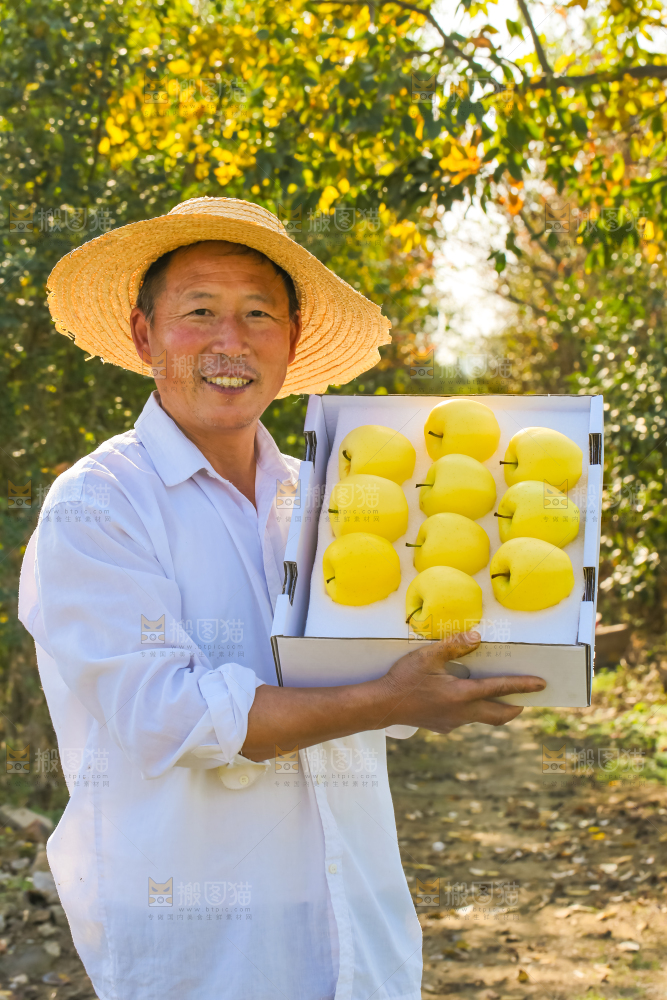 手里拿着黄元帅苹果