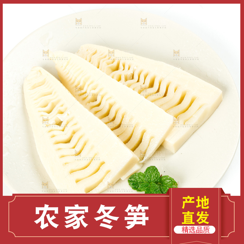 白底上的新鲜冬笋