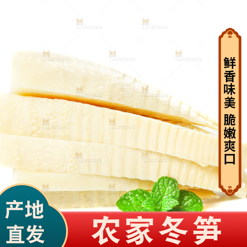 白底上的新鲜冬笋