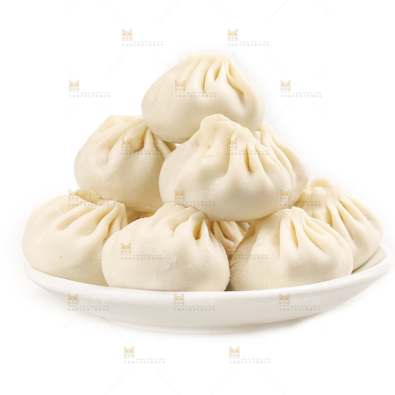白底上的薄皮小笼包
