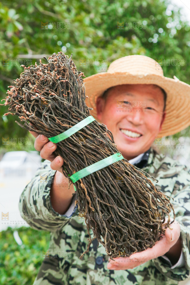 手里拿着干豆角