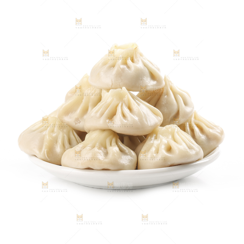白底上的薄皮小笼包