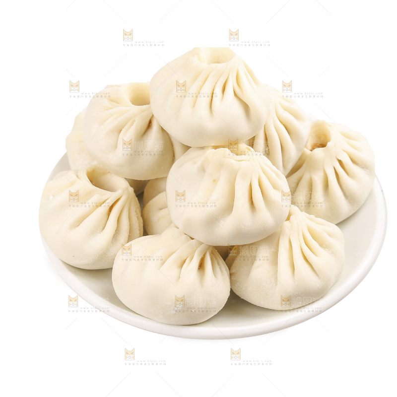 白底上的薄皮小笼包
