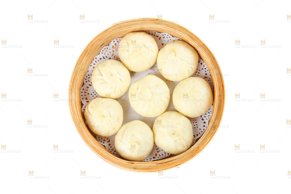 白底上的发面小笼包