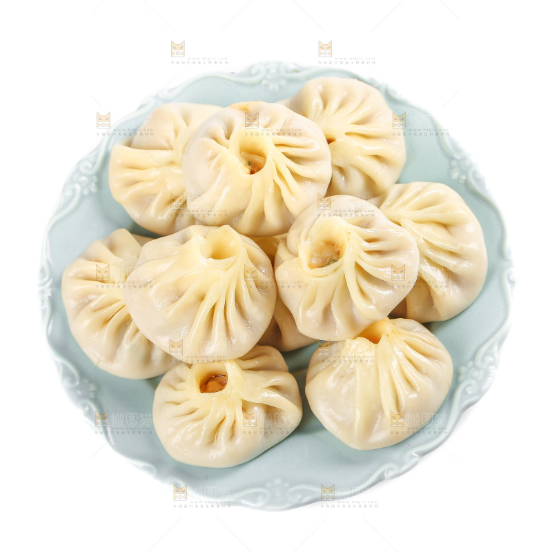 白底上的薄皮小笼包