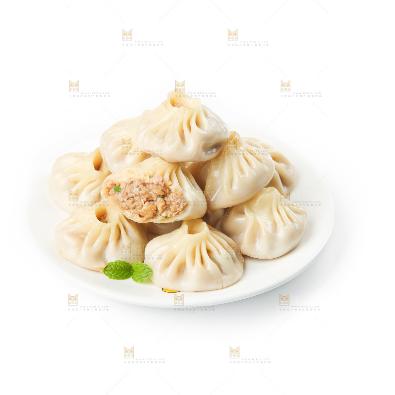 白底上的薄皮小笼包