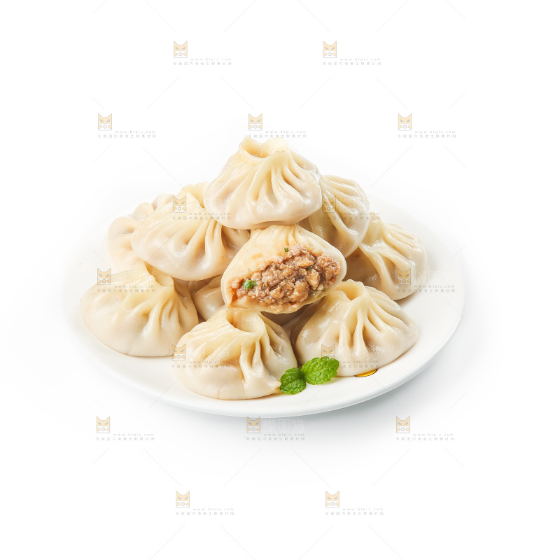 白底上的薄皮小笼包