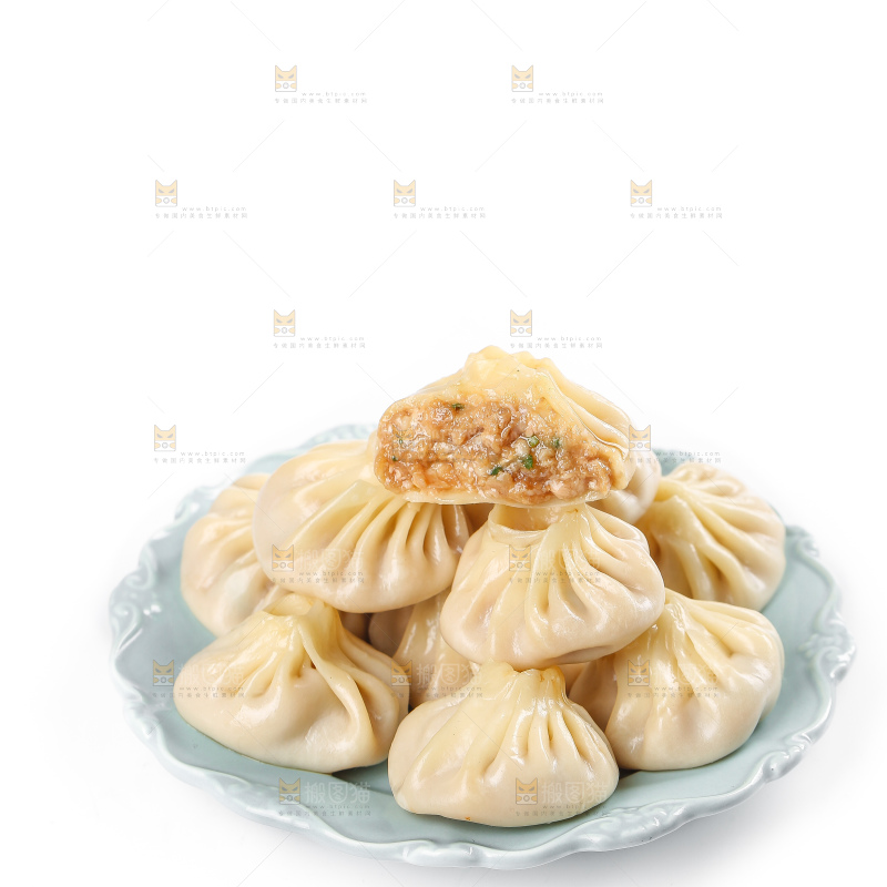 白底上的薄皮小笼包