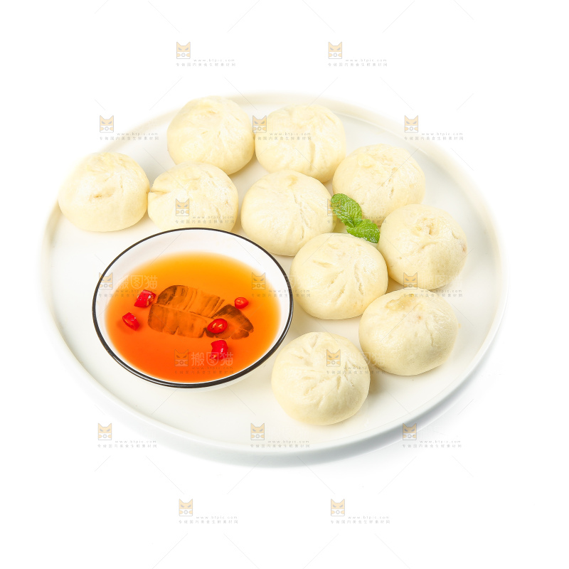 白底上的发面小笼包
