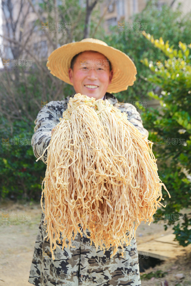 手里拿着干萝卜条