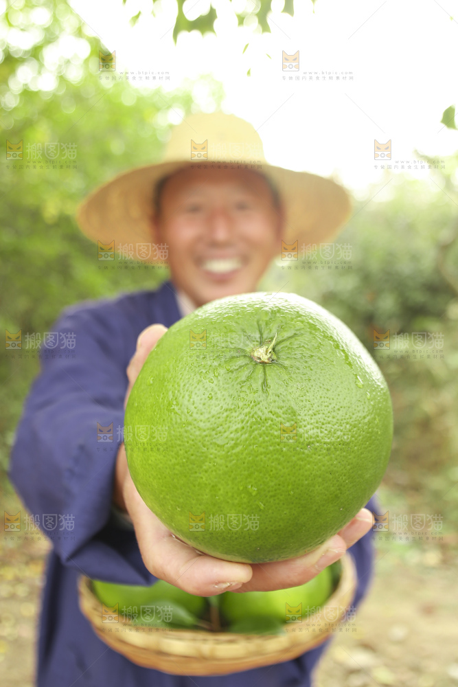 手里拿着青皮葡萄柚