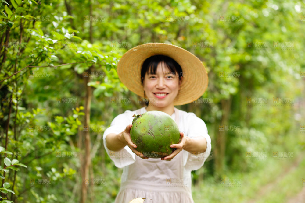 手里拿着椰青