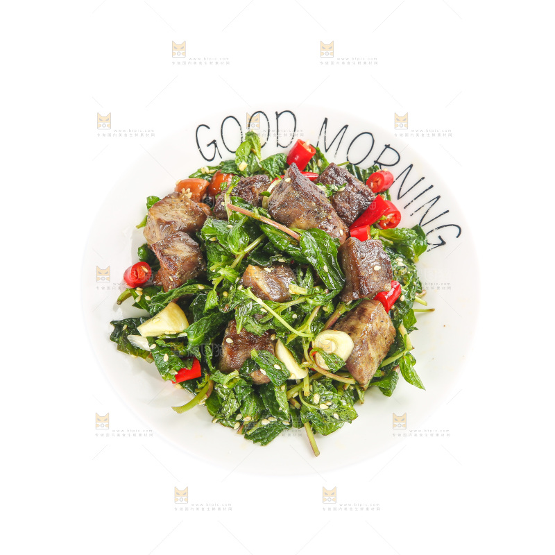 盘子里的薄荷牛肉