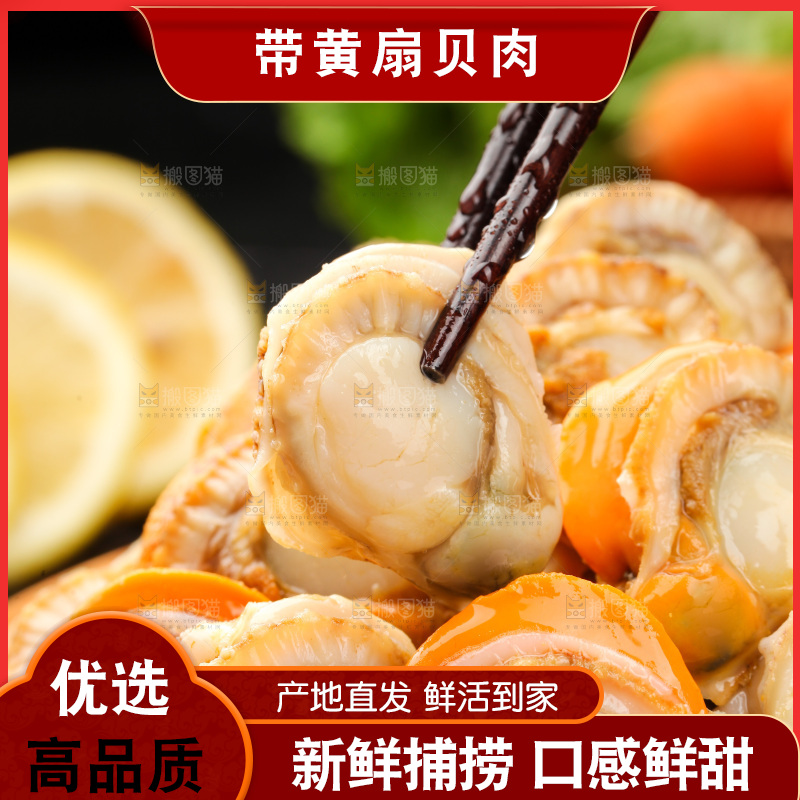 深底上的带黄扇贝肉