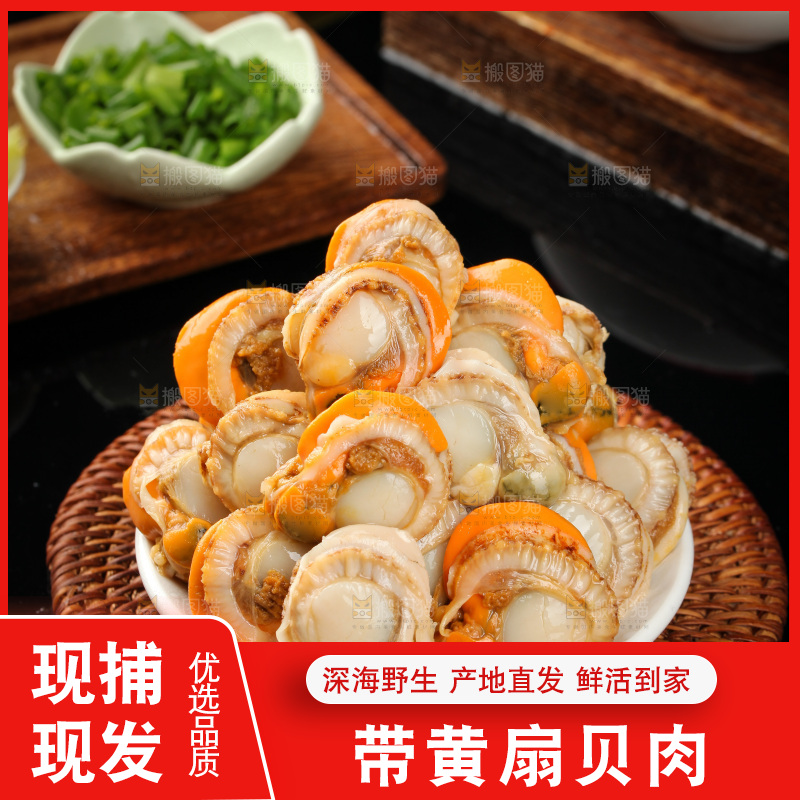 深底上的带黄扇贝肉