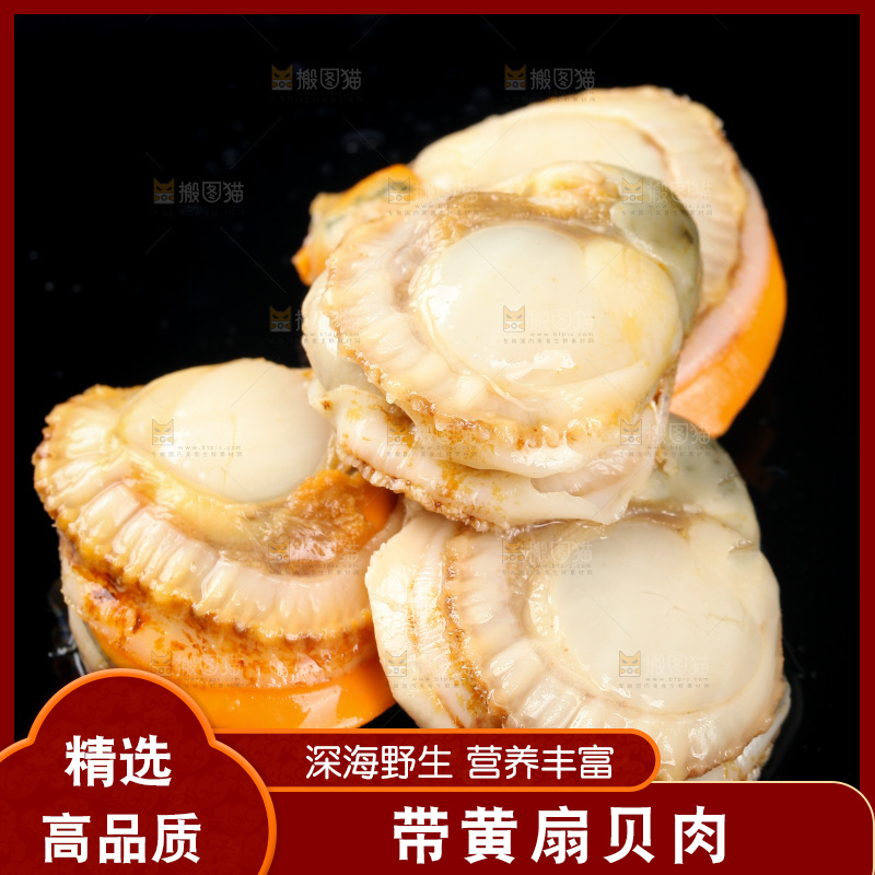 深底上的带黄扇贝肉
