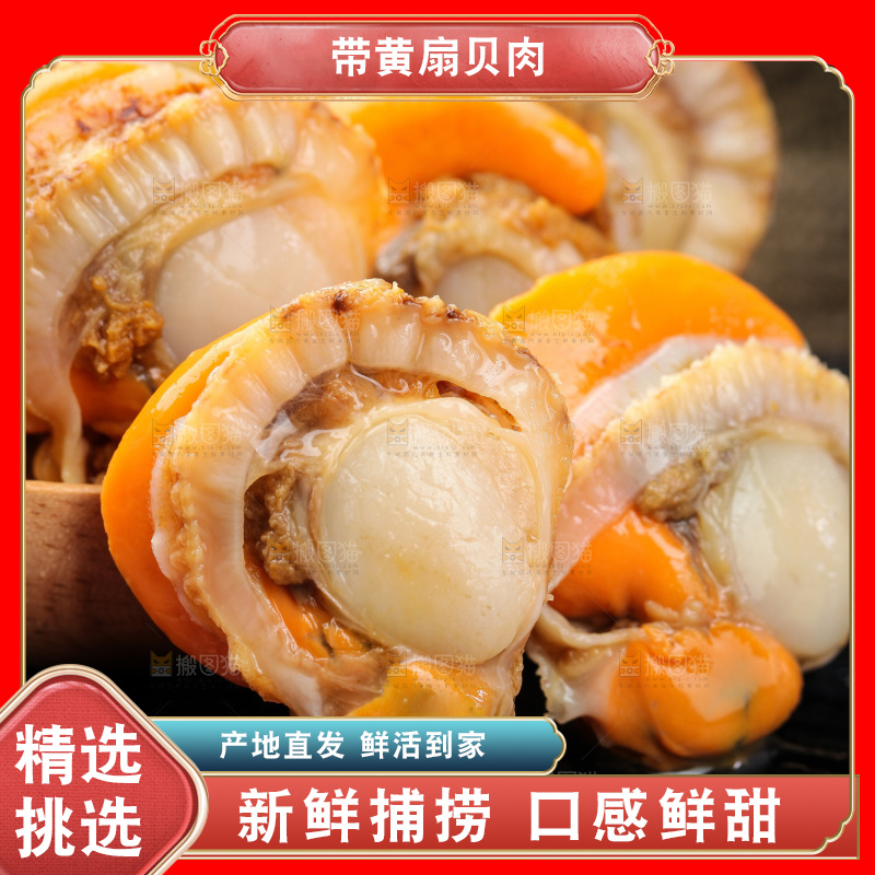 深底上的带黄扇贝肉