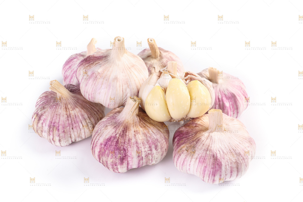 白底上的紫皮大蒜