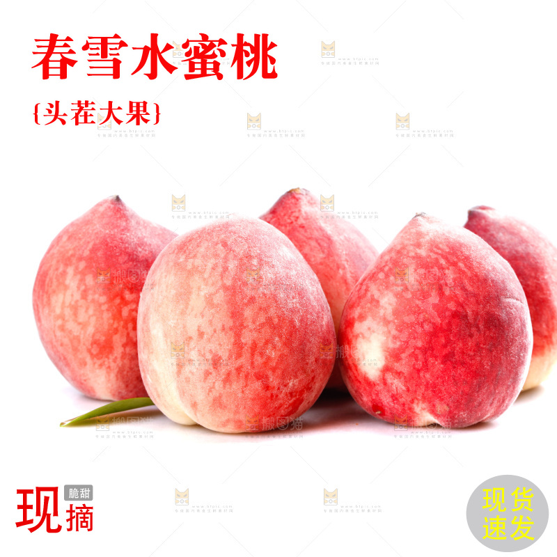 白底上放着春雪水蜜桃