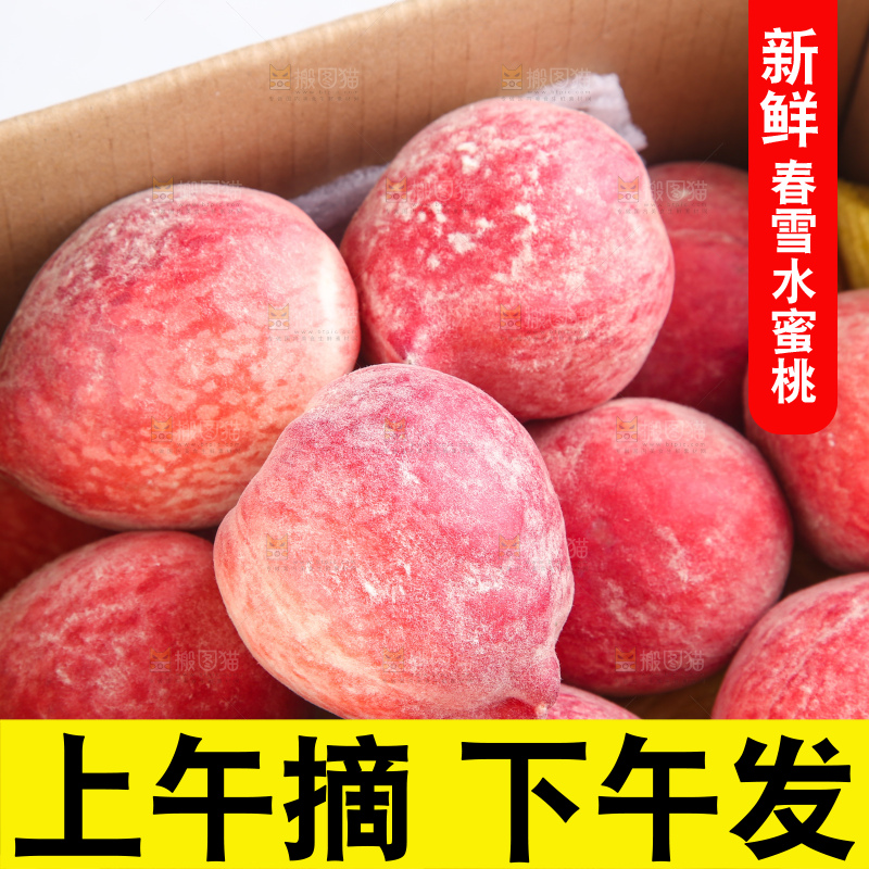白底上放着春雪水蜜桃