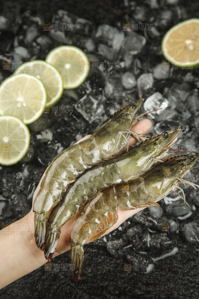手里拿着青岛大虾