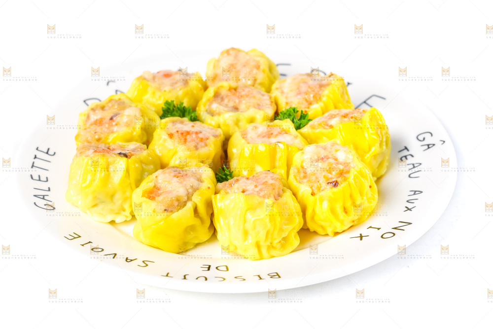 白底上的虾肉烧卖