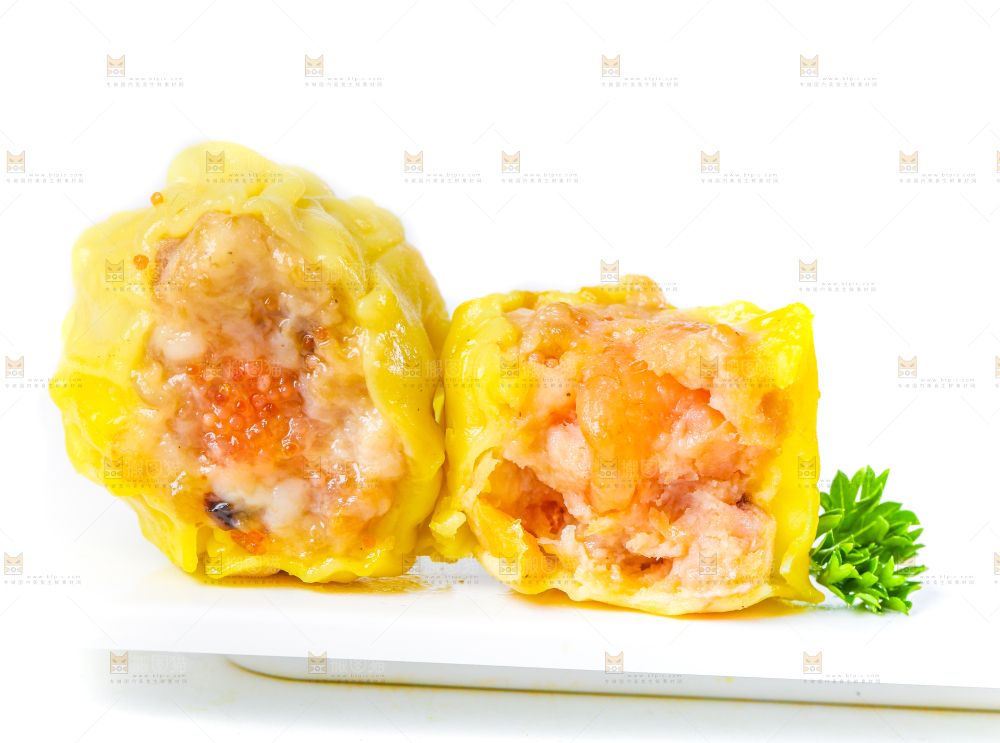 白底上的虾肉烧卖
