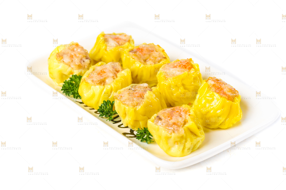 白底上的虾肉烧卖