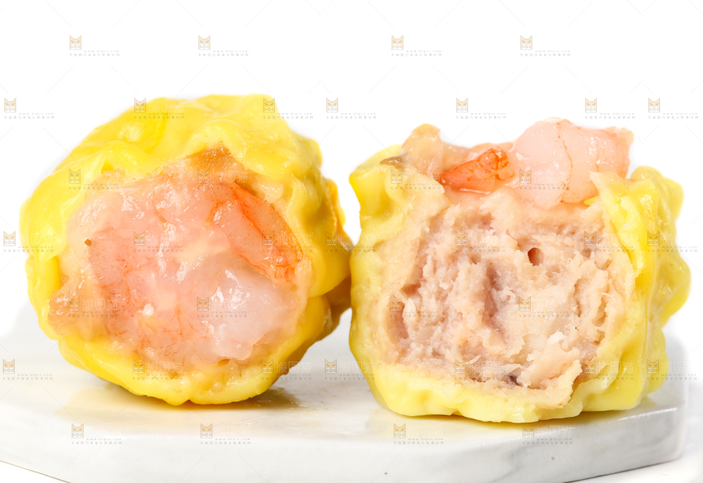 白底上的虾肉烧卖