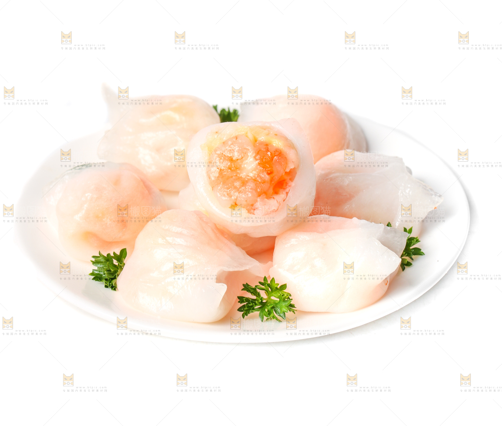 白底上的虾饺