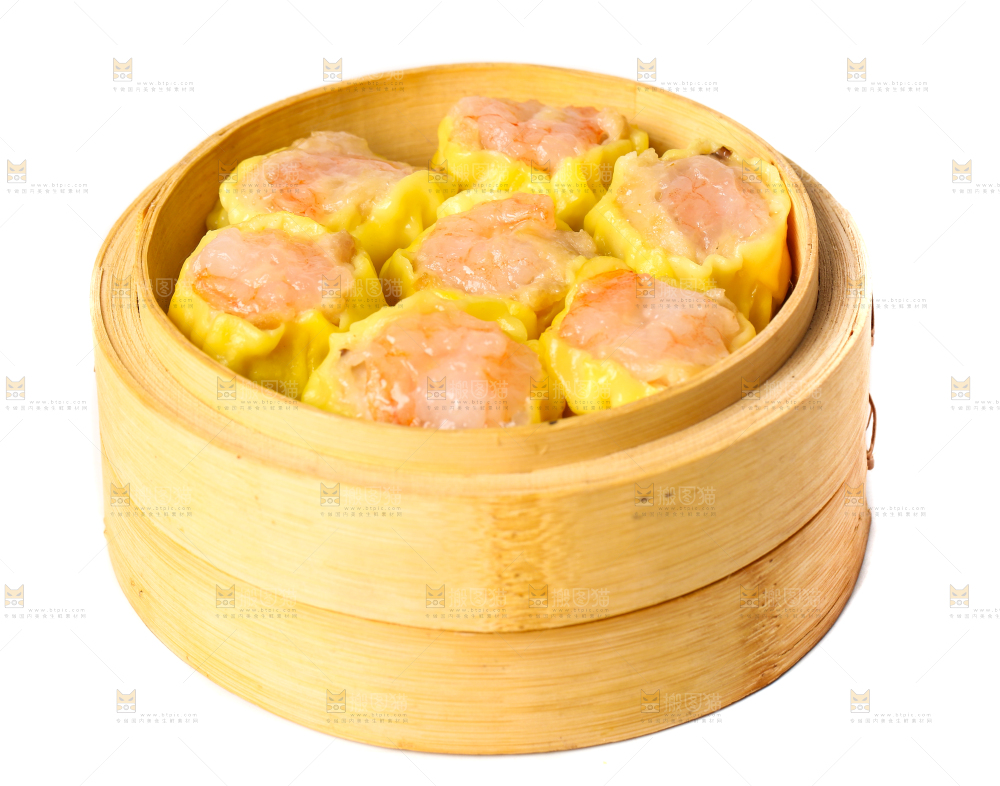 白底上的虾肉烧卖