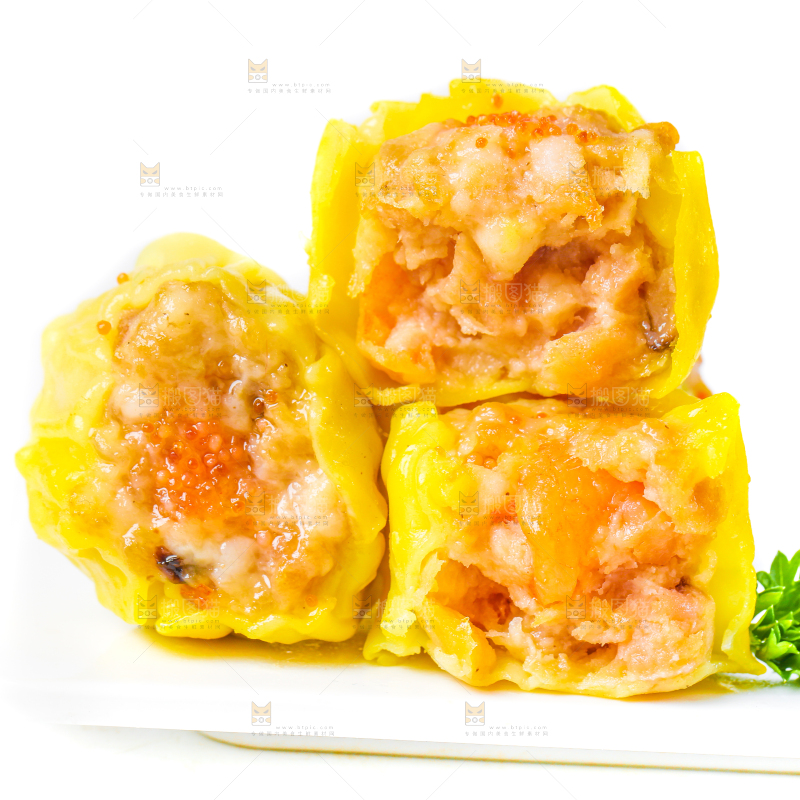 白底上的虾肉烧卖