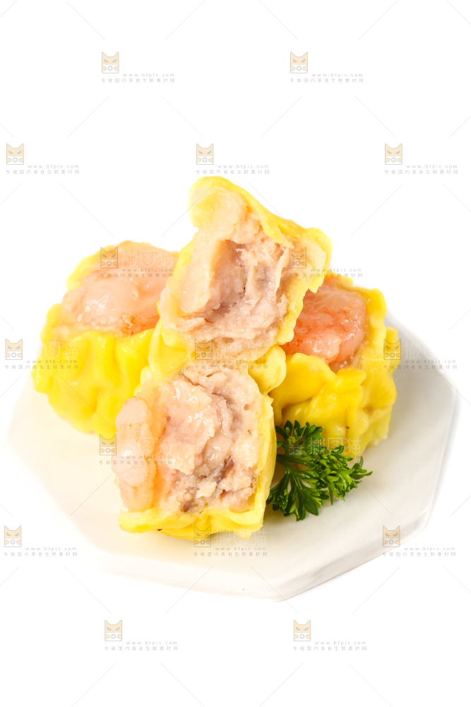白底上的虾肉烧卖