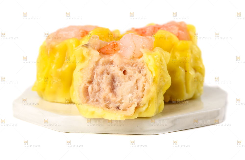 白底上的虾肉烧卖