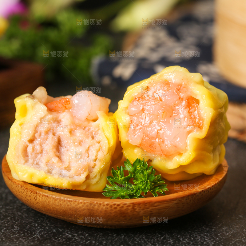 深底上的虾肉烧卖
