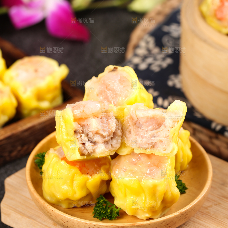 深底上的虾肉烧卖
