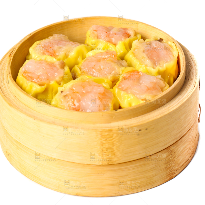 白底上的虾肉烧卖